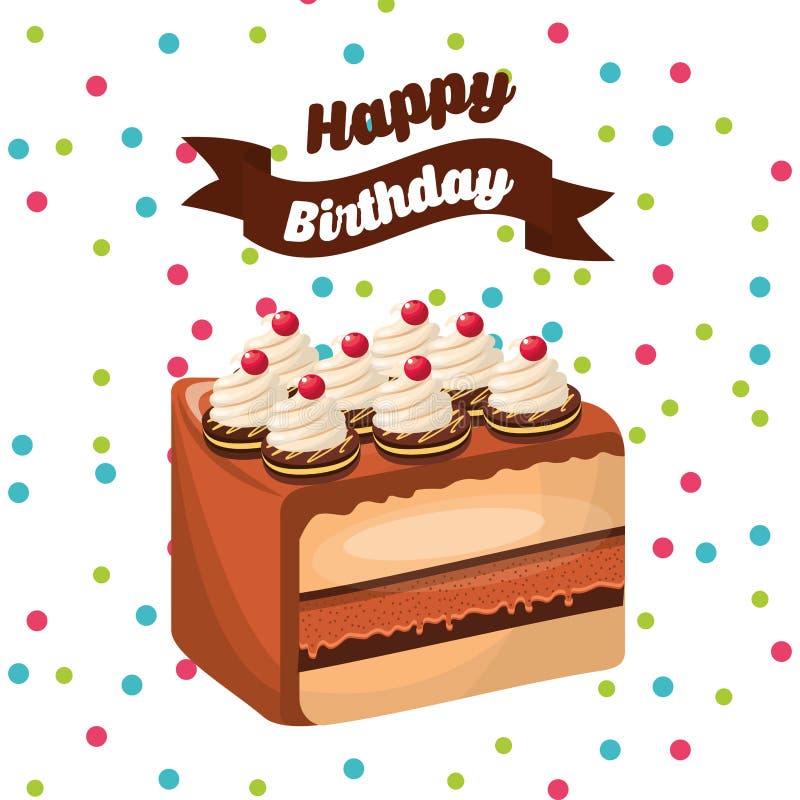 Happy Birthday Celebration Card with Delicious Cake Stock Illustration ...
