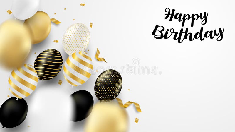 Happy Birthday Celebration Card. Design with Black, White, Gold Balloons  and Gold Foil Confetti Stock Vector - Illustration of ornate, greeting:  184746892