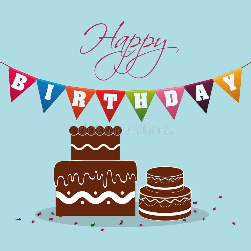 Happy Birthday Card with Sweet Cake Stock Vector - Illustration of ...