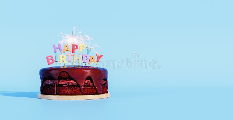 Happy Birthday Chocolate Cake with Sparkles on Blue Background Stock  Illustration - Illustration of cute, brown: 172016919