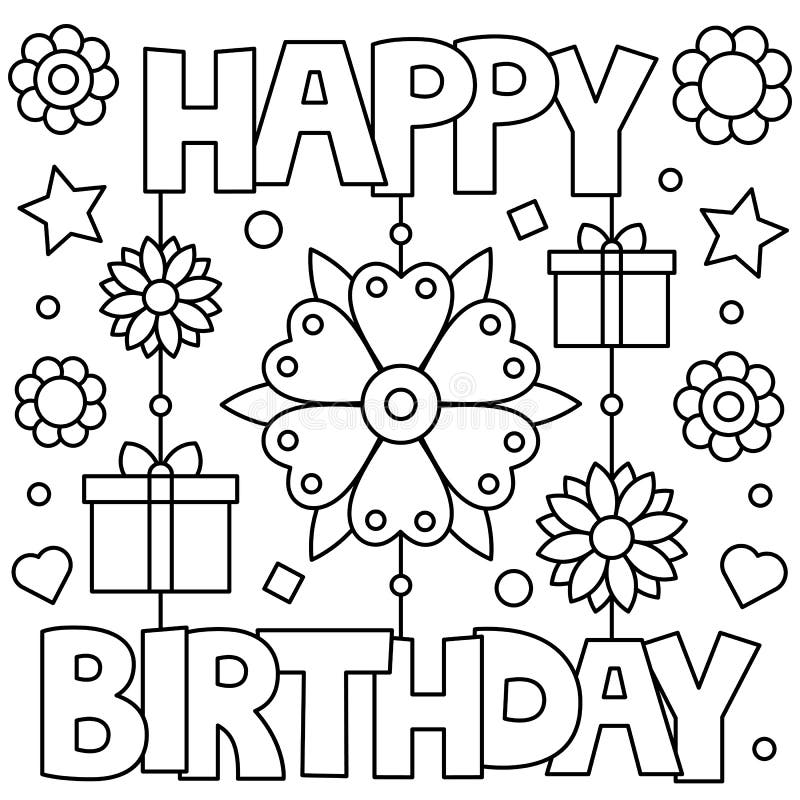 happy birthday coloring page vector illustration stock