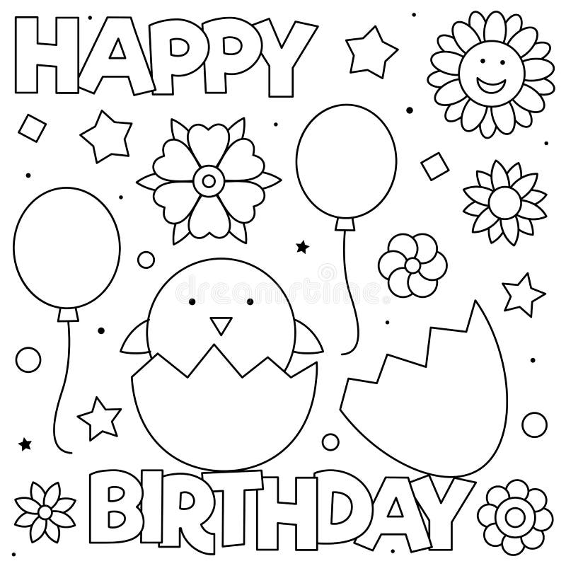 happy birthday coloring page vector illustration of