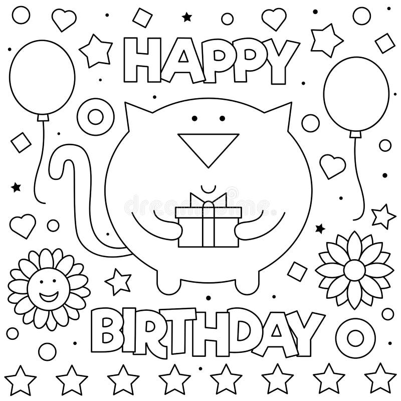 Cat Birthday Coloring Page