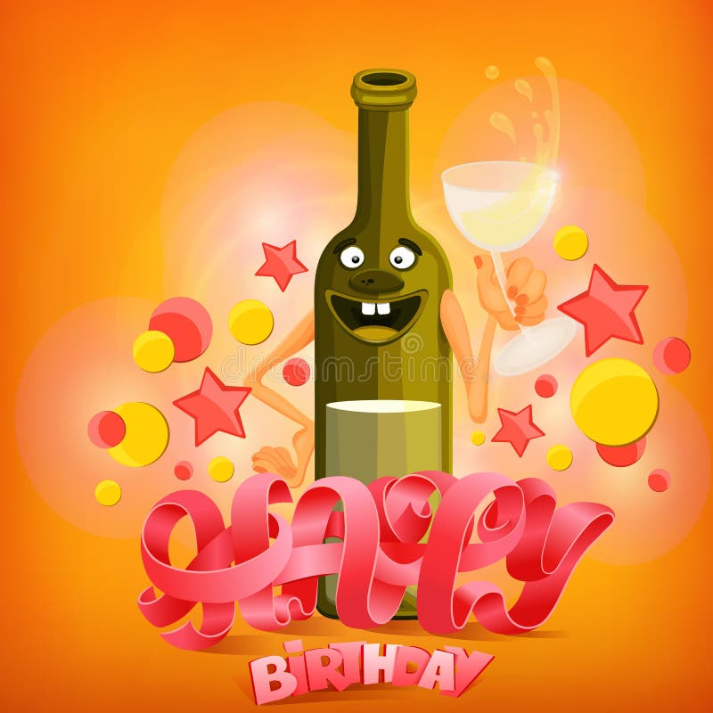 Download Happy Birthday Concept Card With Wine Bottle Character ...