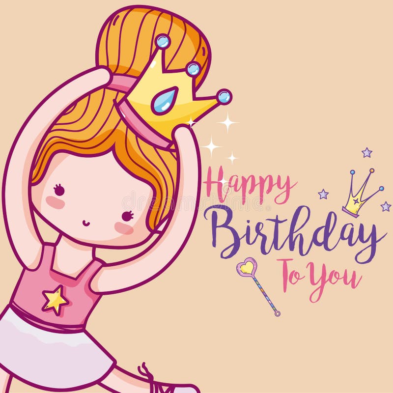 Happy Birthday with Cute Ballet Dancer Card Stock Vector - Illustration ...