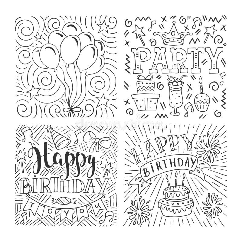 Happy Birthday Doodle Vector Illustration on White Background Stock ...