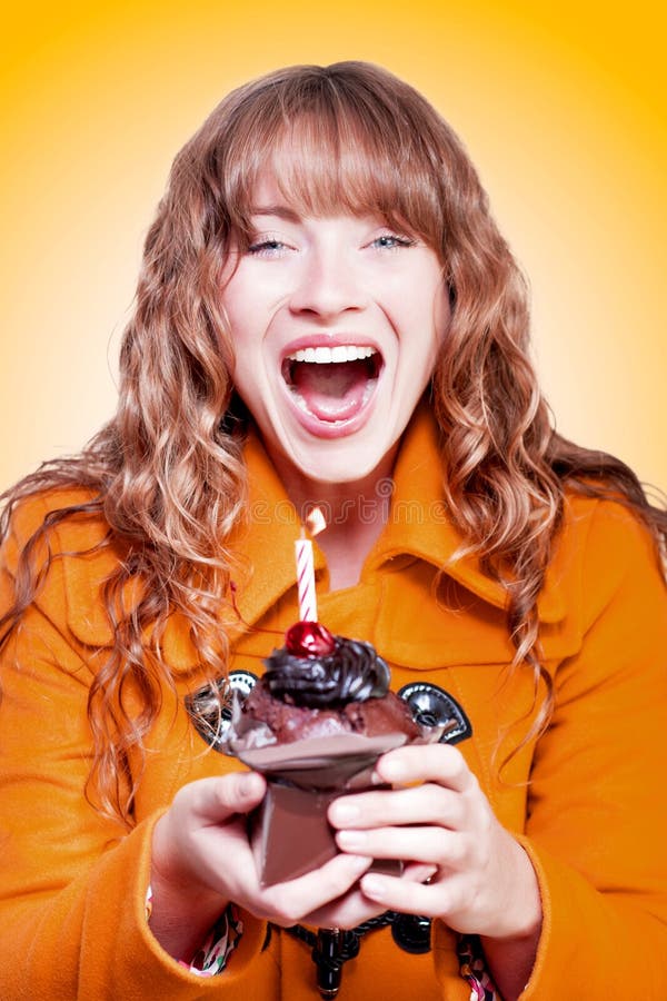 Happy Birthday Girl with Party Cupcake Stock Image - Image of laughter ...