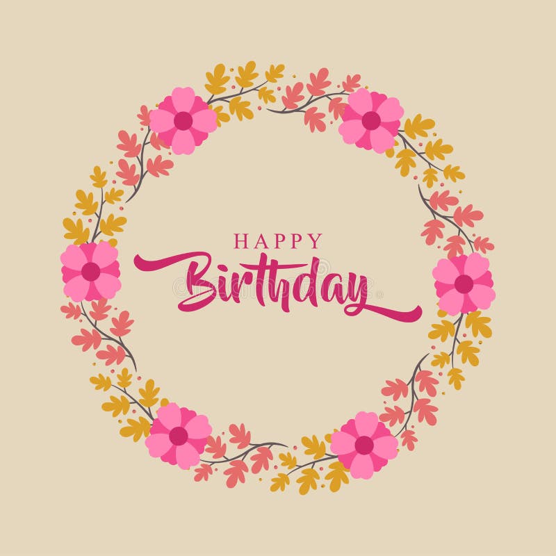 Happy Birthday Greeting Card with Beautiful Flower Wreath Usable for ...