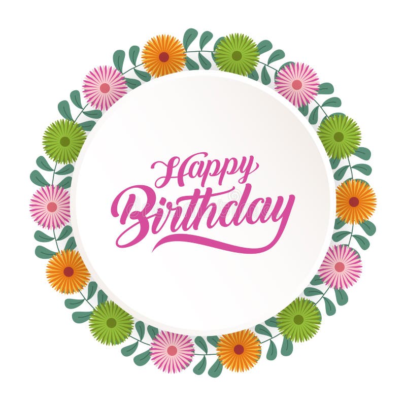 Happy Birthday Greeting Card with Beautiful Flower Wreath Usable for ...