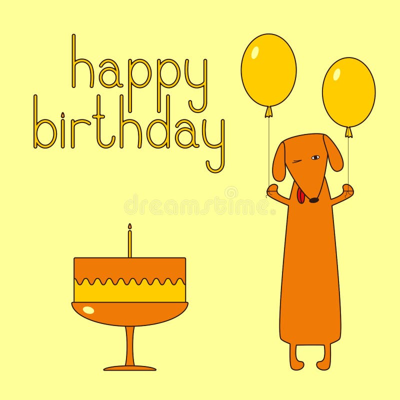 Greeting Card with Cute Dachshund Dog and Balloons. Stock Vector ...