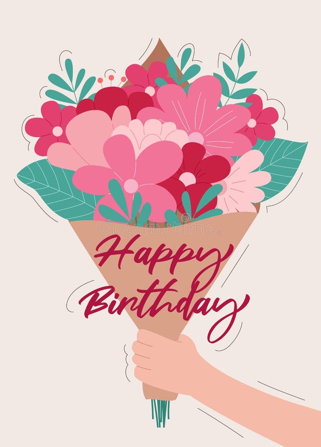 Happy Birthday Greeting Card with Flowers Bouquet Stock Vector ...