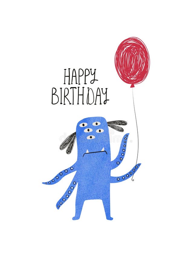 Happy Birthday Greeting Card with Spooky Monster Stock Illustration -  Illustration of funny, comic: 199381973