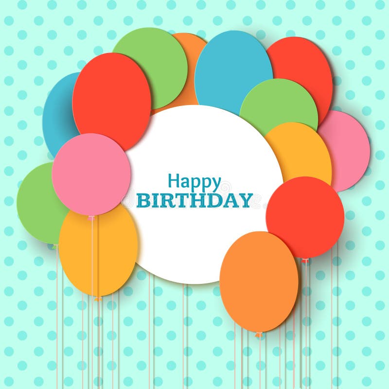 Happy Birthday Greeting Card Template with White Round Frame. Flying ...