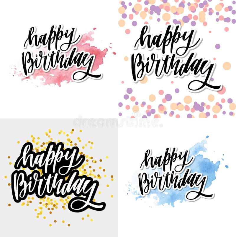 Happy birthday hand drawn vector lettering design on background of pattern with stripes. Perfect for greeting card. royalty free illustration Happy birthday hand drawn vector lettering design on background of pattern with stripes. Perfect for greeting card. royalty free illustration