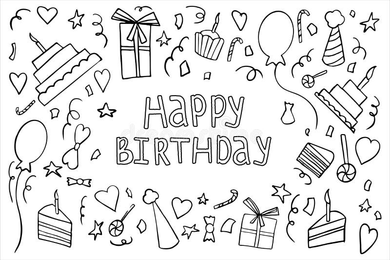 Happy Birthday Invitation Card Template. Hand Drawn Birthday Elements ...