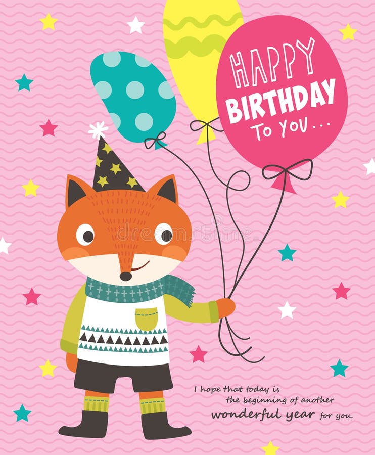Happy Birthday Card. Happy Birthday Card with Cute Cat. Greeting Card ...