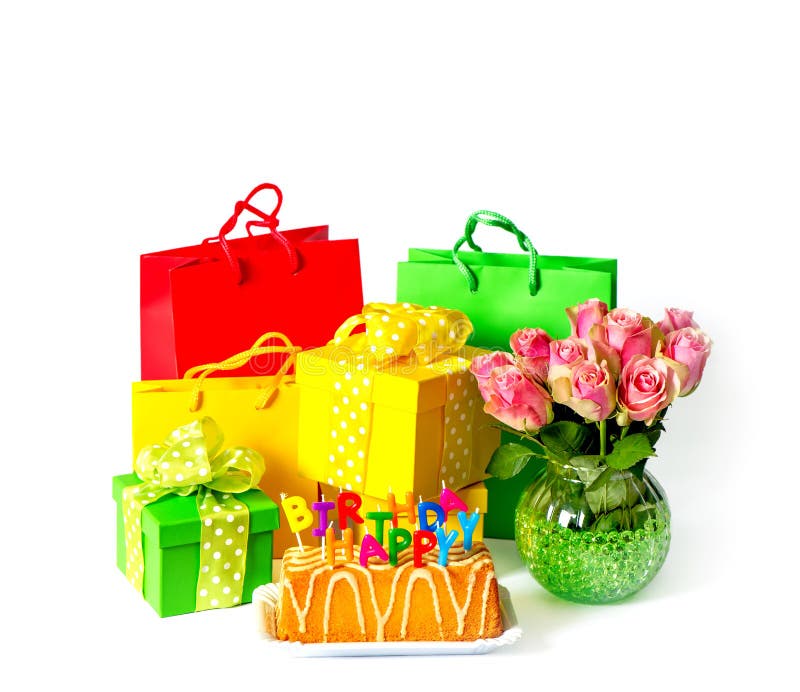Happy Birthday! Party decoration gift box and flowers