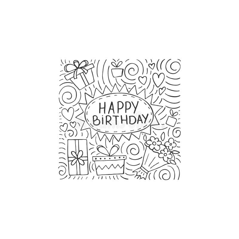 Happy Birthday Party Hand Drawn Vector Illustration Stock Vector ...
