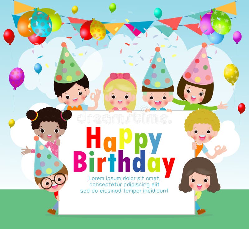 Kids Happy Birthday SUMMER Balloons Stock Illustration - Illustration ...