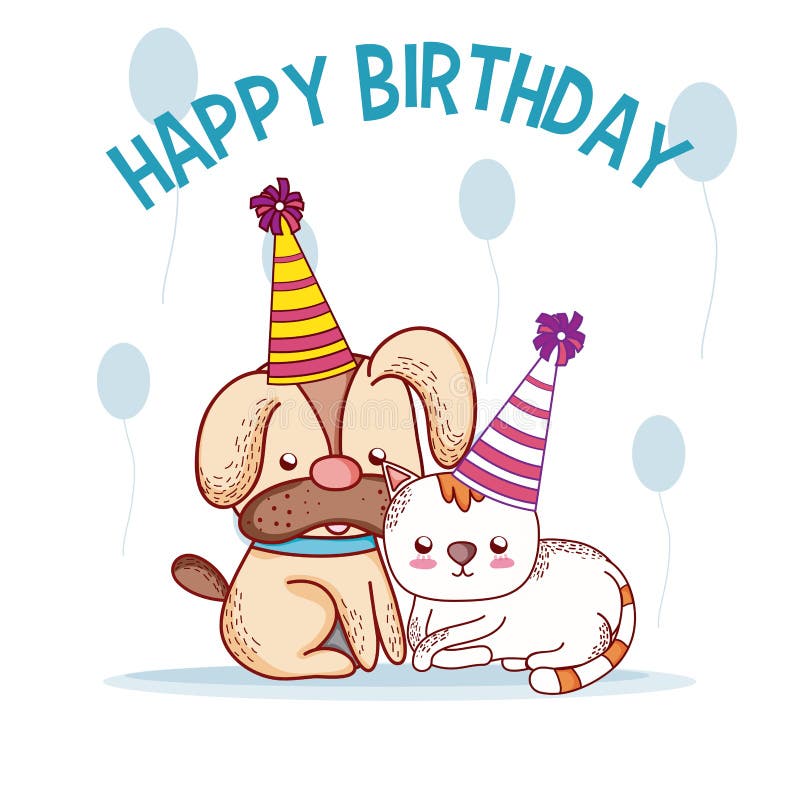 Happy Birthday Pets Cartoons Stock Vector - Illustration of graphic ...