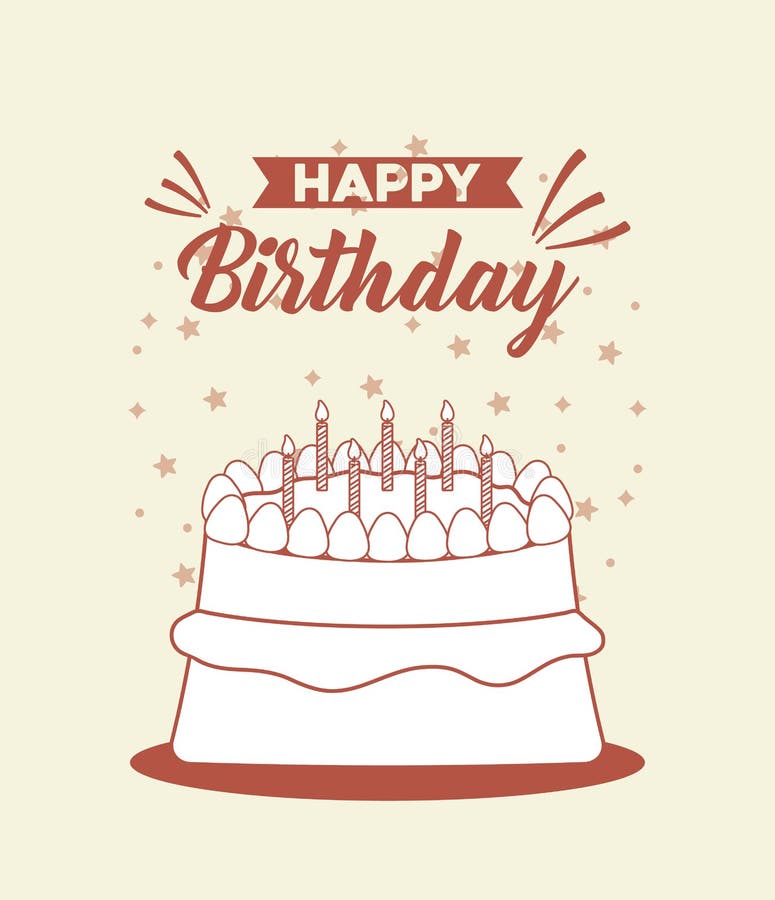 Happy Birthday Postcard with Sweet Cake Stock Vector - Illustration of ...