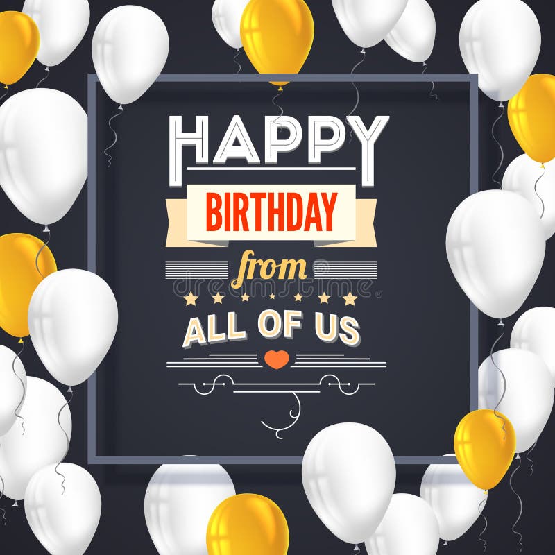 Happy Birthday poster with shiny colored balloons on dark Background with lettering. Vector illustration.