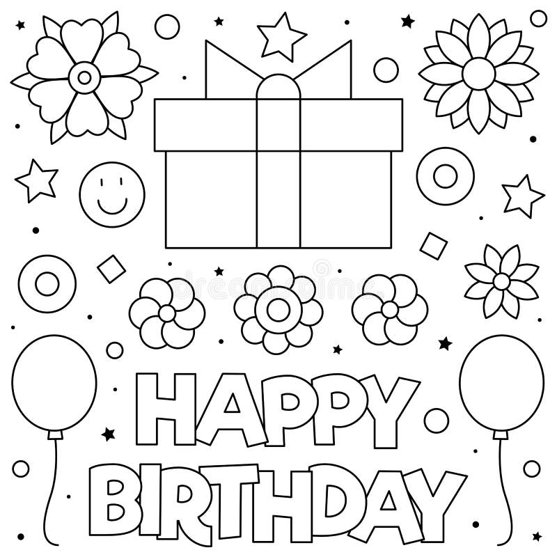 Happy Birthday. Present. Coloring Page. Vector Illustration. Stock ...