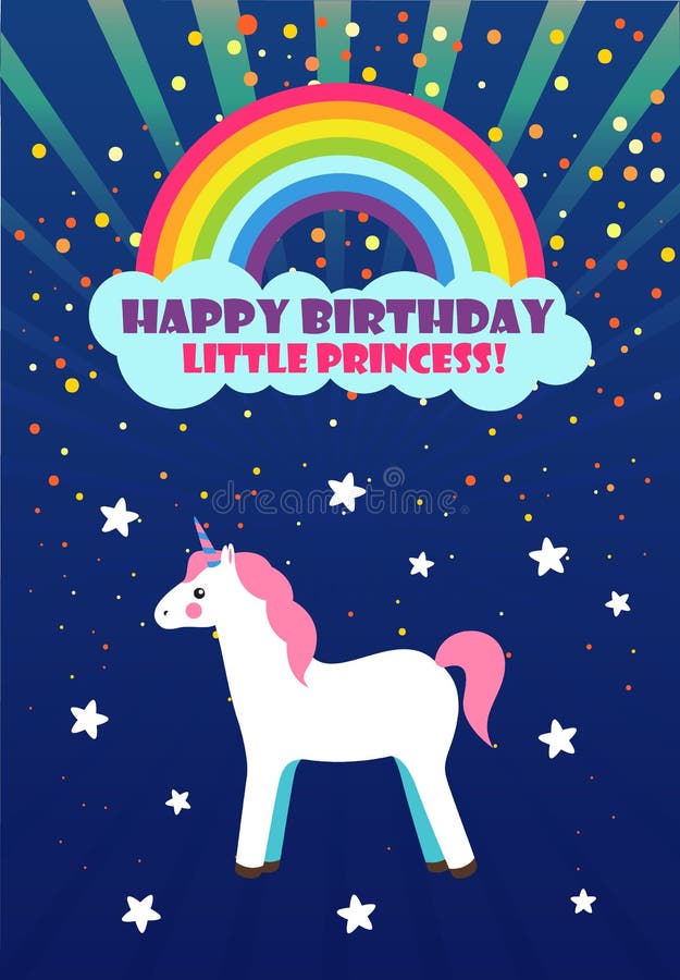 Happy Birthday, Princess Congratulation, Unicorn Stock Vector ...