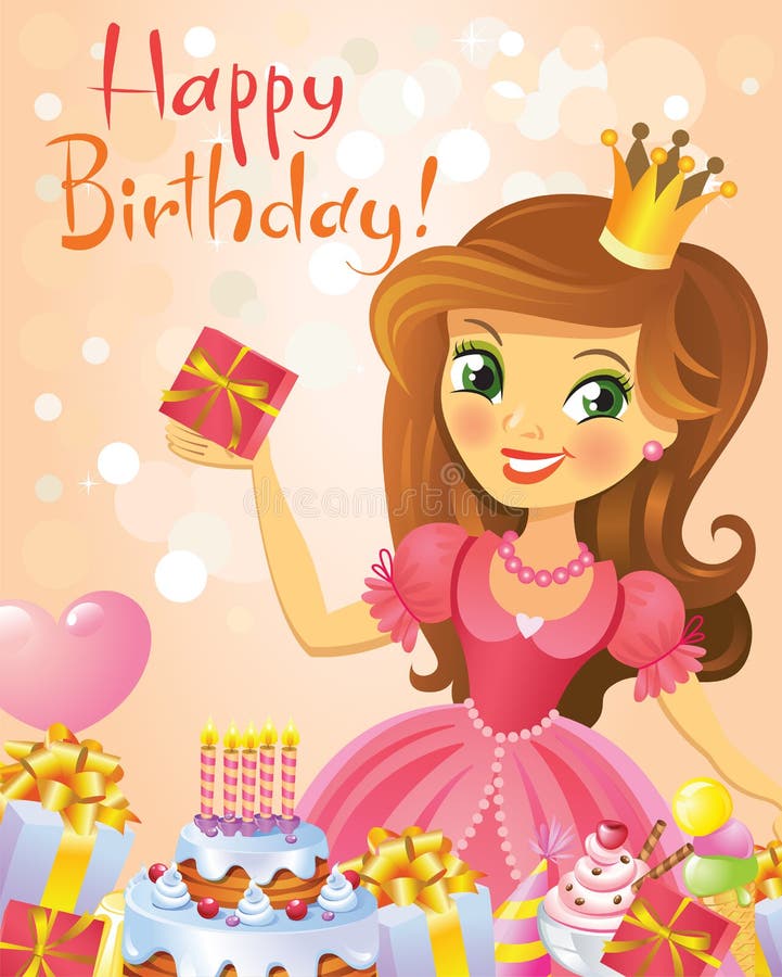 Happy Birthday, Princess, Greeting Card Stock Vector - Illustration of ...