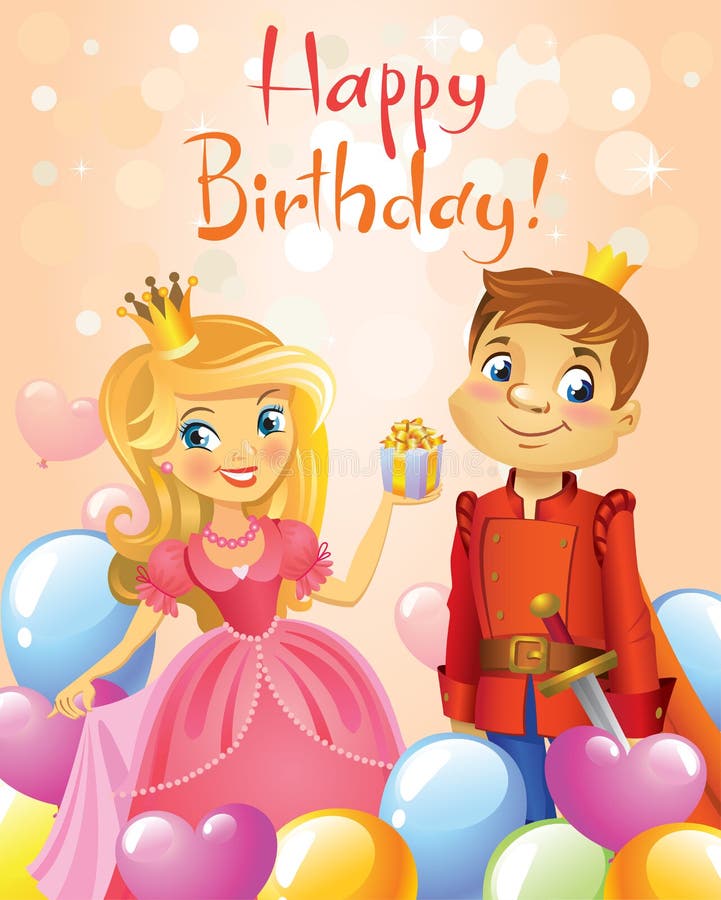 Download Happy Birthday, Princess And Prince, Greeting Card. Stock ...