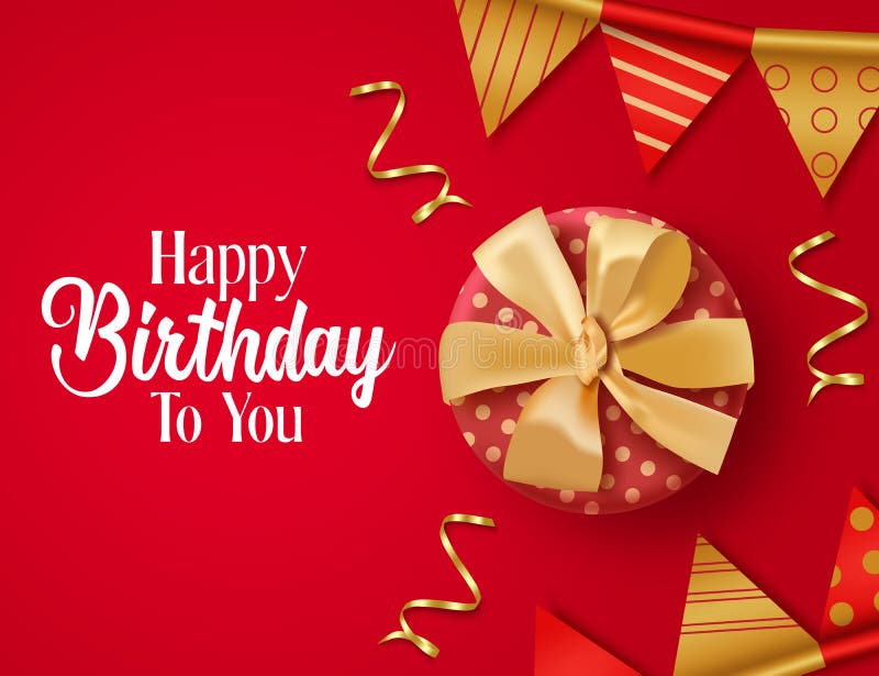 Happy Birthday in Red Background Vector Template. Happy Birthday Text with  Party Gift and Pennant Element and Empty Space. Stock Vector - Illustration  of design, birth: 194003356