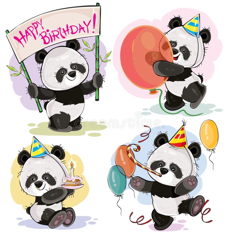 Happy Birthday Vector Set with Baby Panda Bears Stock Vector - Illustration  of happy, collection: 110012412