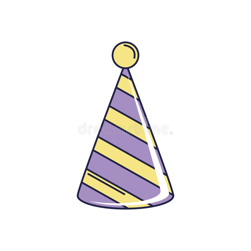 Happy Birthday, Striped Party Hat Decoration Celebration Line and Fill ...