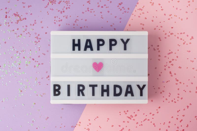 Happy Birthday - Text on Display Lightbox on Purple and Pink Background  Stock Photo - Image of text, concept: 211786392