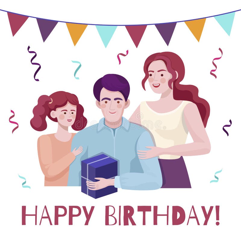 Happy Birthday Vector Card Concept with Text Space. Family Congratulates Dad.  Stock Vector - Illustration of invitation, gift: 173644340