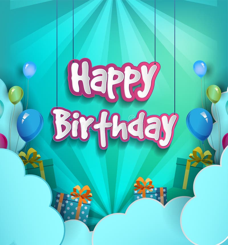 Happy Birthday Vector Design For Greeting Cards With Balloon And Clouds