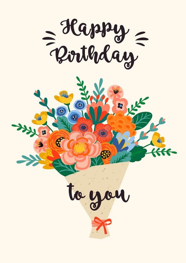 Happy Birthday. Vector Illustration of Cute Bouquet of Flowers Stock ...