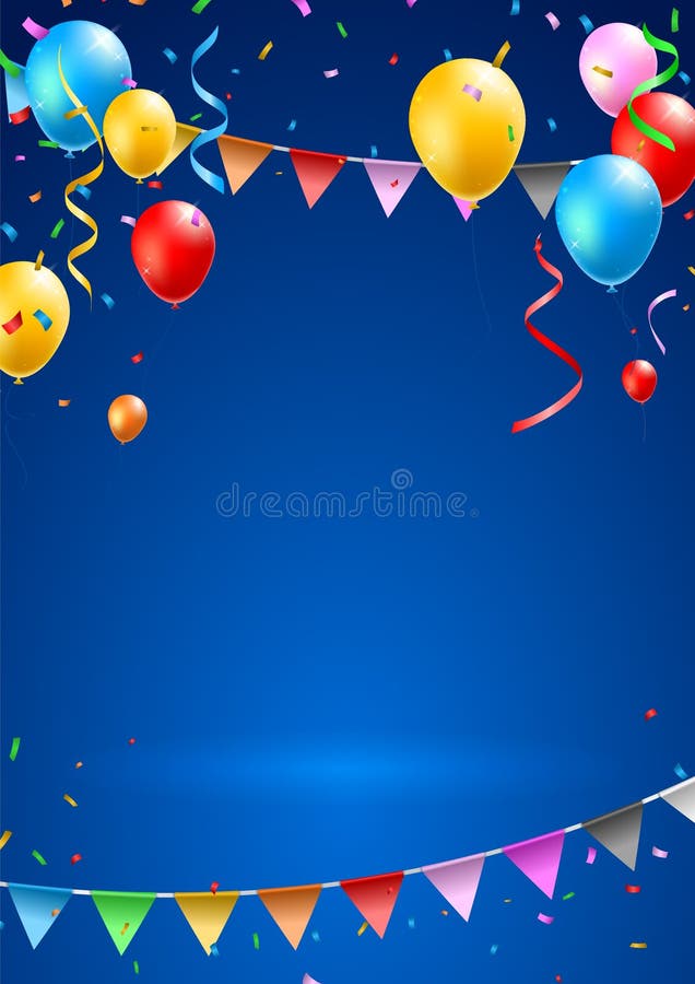 Happy Birthday Vertical Poster with Colorful Balloons , Confetti and  Streamers on Dark Background Stock Vector - Illustration of enjoyment,  brightly: 200853745