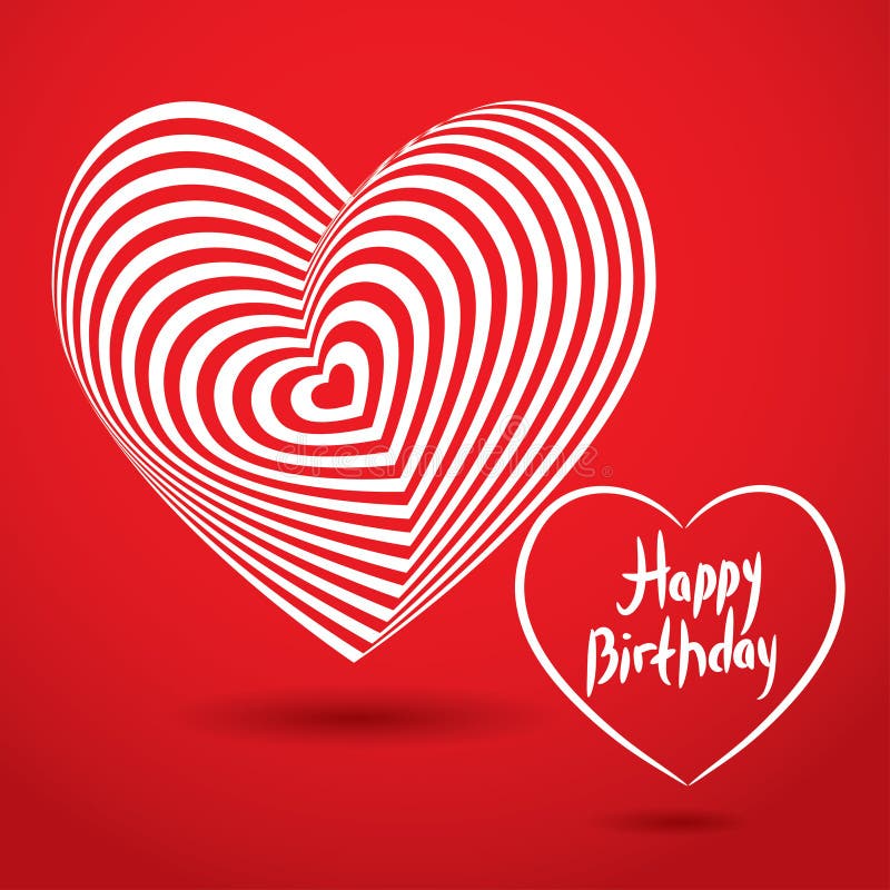 Happy birthday white heart on red background. Optical illusion o