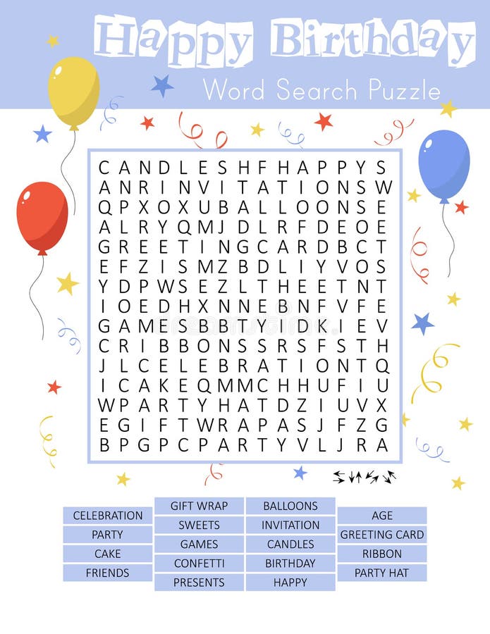 Birthday Word Search Puzzle Stock Illustrations – 148 Birthday Word ...