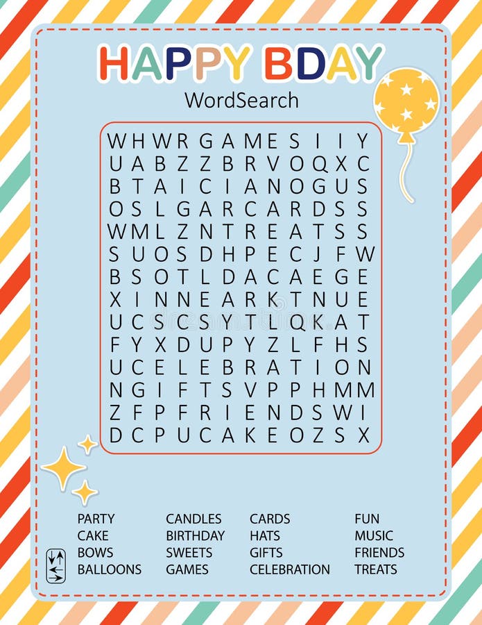 Birthday Word Search Puzzle Stock Illustrations – 148 Birthday Word ...