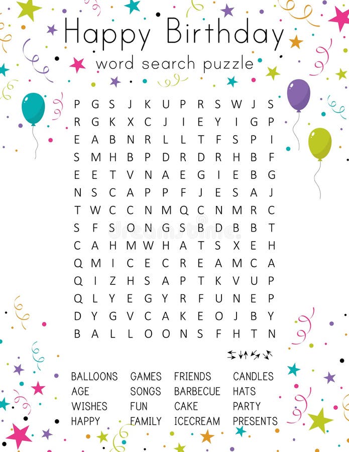 Happy Birthday Word Search Puzzle. Printable Party Card. Crossword ...