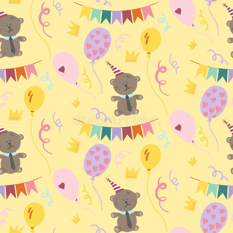 Happy Birthday Wrapping Paper Seamless Pattern. Vector Illustration