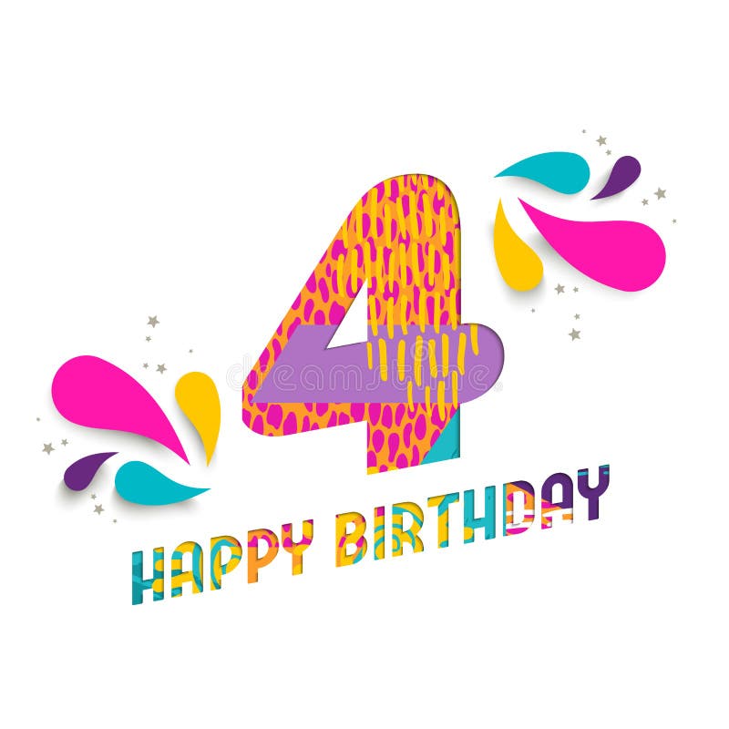 Happy Birthday 4 Year Paper Cut Greeting Card Stock Vector ...