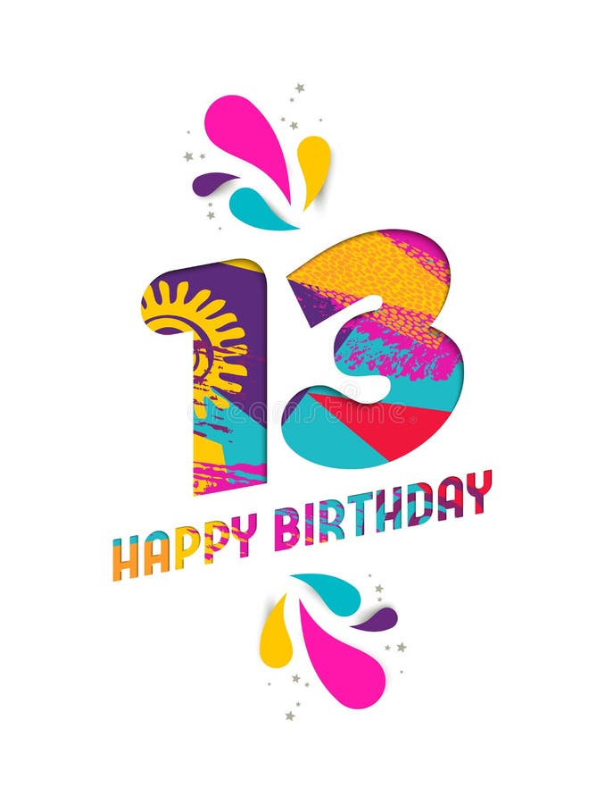 Happy Birthday 13 Year Paper Cut Greeting Card Stock Vector ...