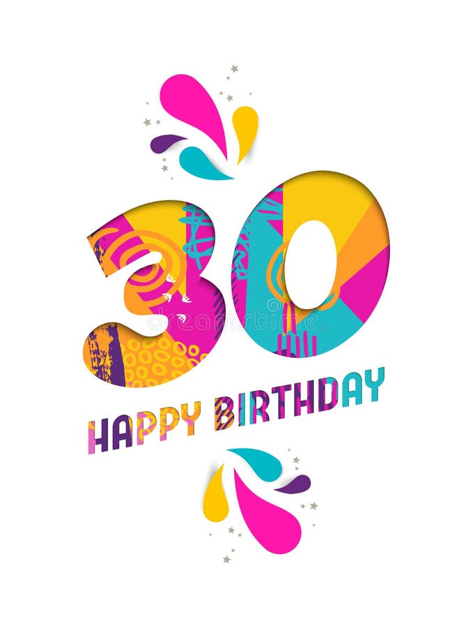 Happy Birthday 30 Year Paper Cut Greeting Card Stock Vector