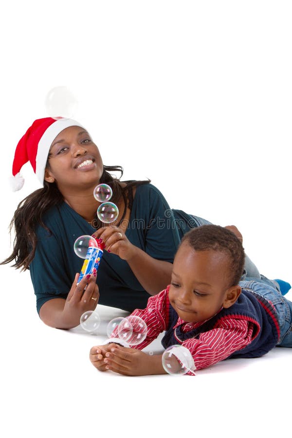 Happy black baby boy with mom