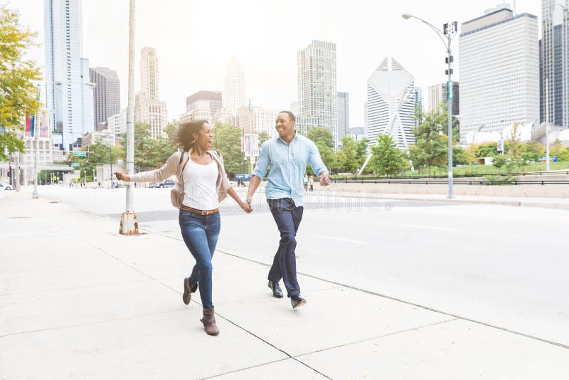 Happy black couple having fun together in Chicago