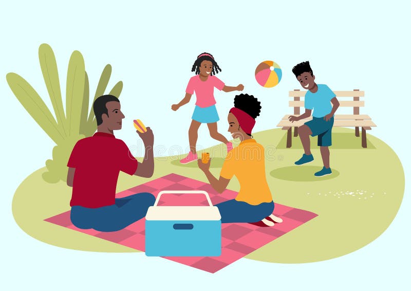 Happy Black Family on Picnic Stock Vector Illustration of lifestyle