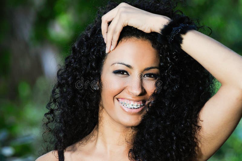 Happy black girl with braces royalty free stock photos Happy black girl with braces royalty free stock photos